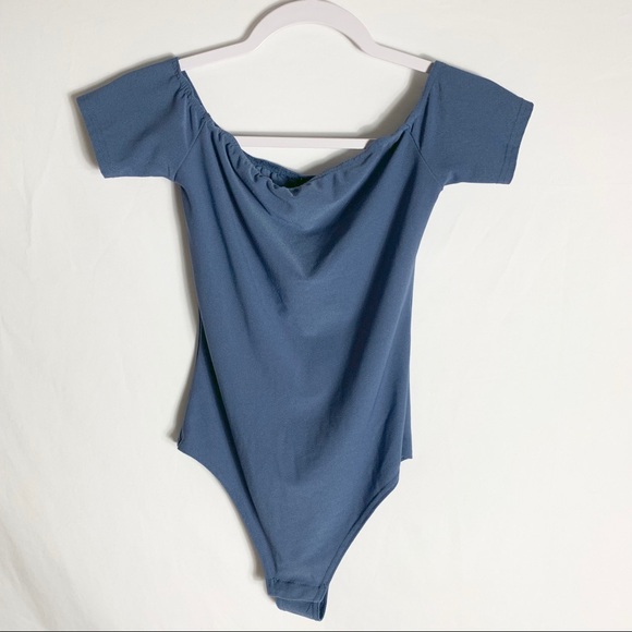 Boohoo Tops - Boohoo Off Shoulder Blue Bodysuit